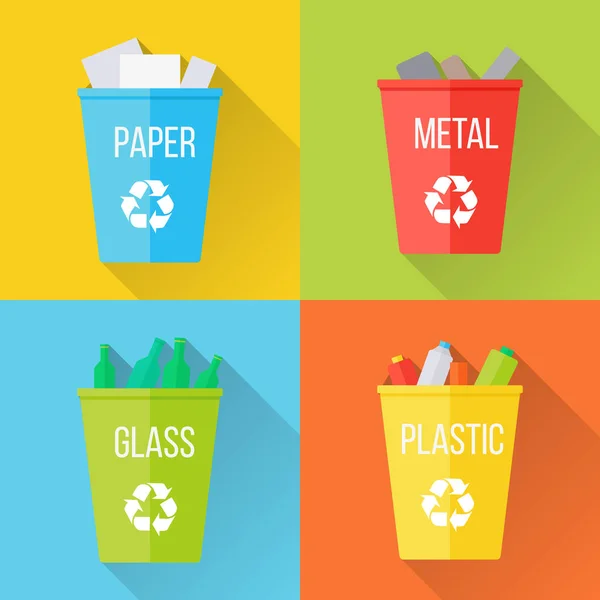 Papeleras de reciclaje de color con vidrio — Vector de stock