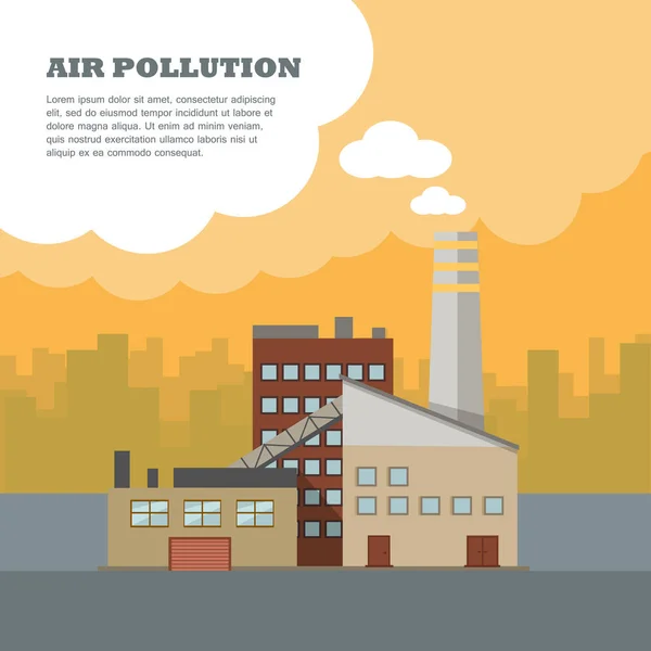 Luchtvervuiling Banner. Fabriek met Smog pijpen — Stockvector