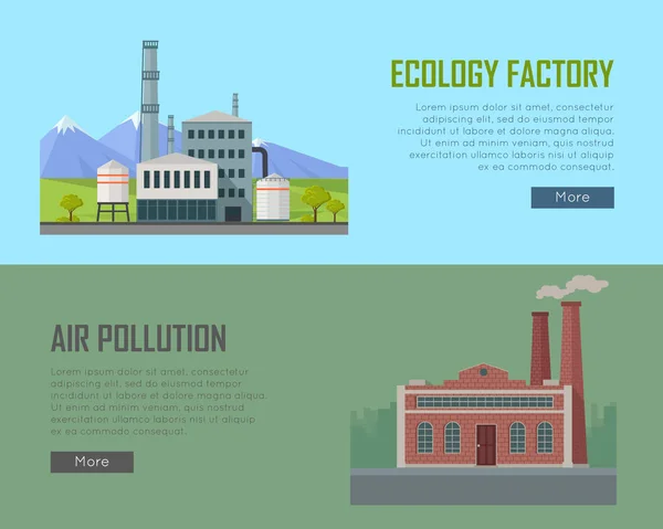 Ecologie fabriek en luchtvervuiling Banners — Stockvector
