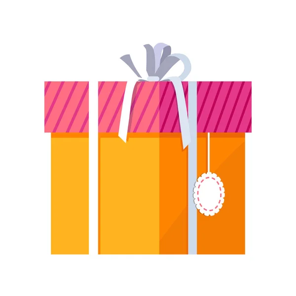 Caja de regalo naranja con cinta blanca — Vector de stock