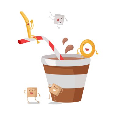 Kahverengi ve beyaz şerit Soda veya suyu fincan çizgi film