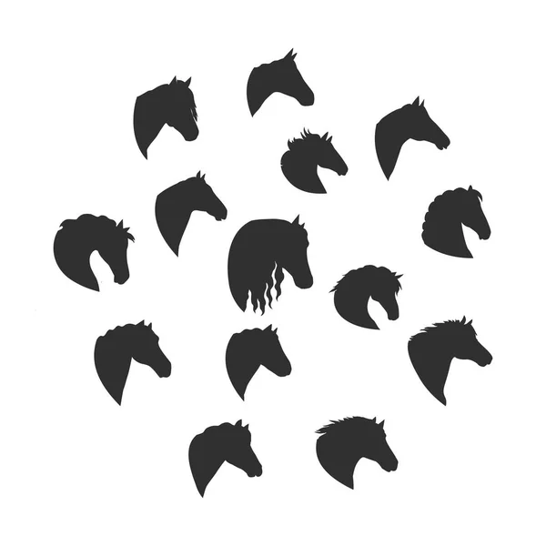 Ensemble de silhouettes vectorielles de têtes de cheval — Image vectorielle