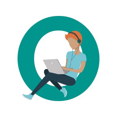 Alfabe mobil insanlar düz tasarım konsepti vektör