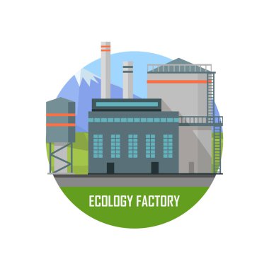 Ekoloji fabrika. Düz stil simgesinde Eco bitki.