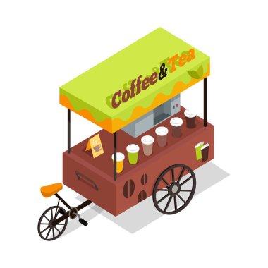 Kahve ve çay arabası izometrik projeksiyon.