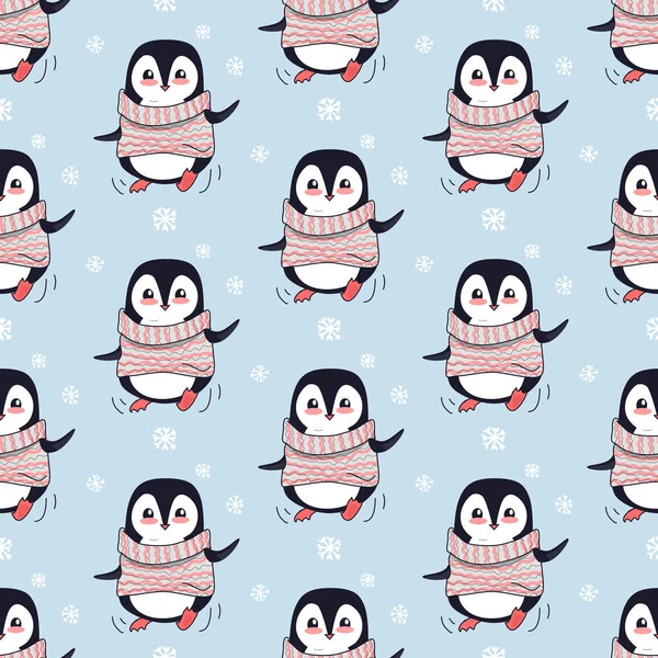 Vzor bezešvé s tučňák zvíře ve svetru — Stockový vektor