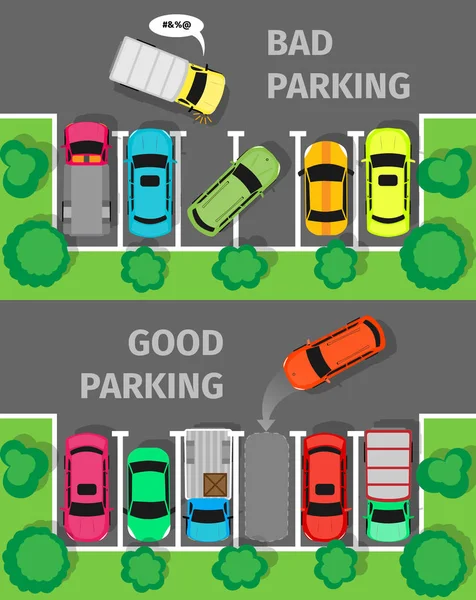 悪い面と良い駐車場平面図 — ストックベクタ