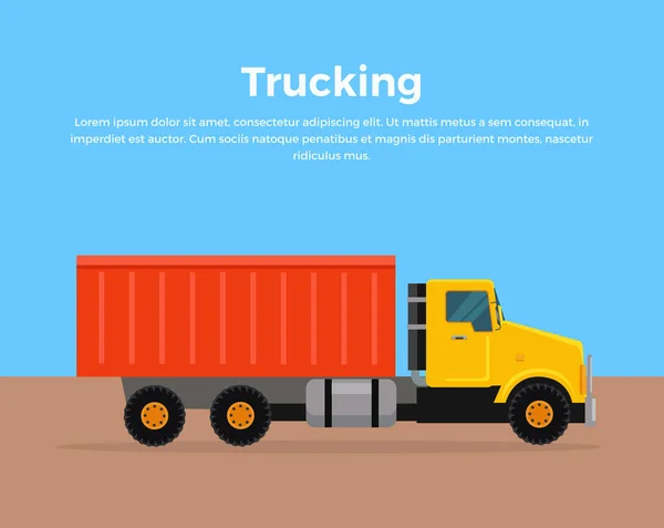 Ilustrasi Vektor Desain Datar Banner Trucking - Stok Vektor