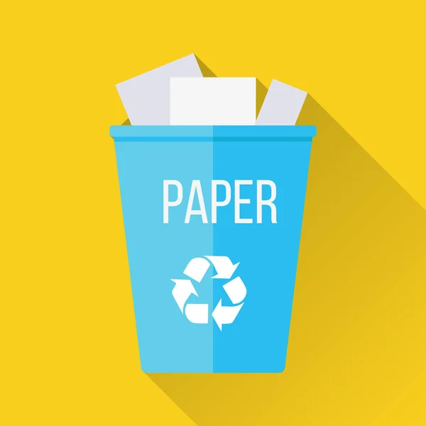 Poubelle bleue recyclée avec papier — Image vectorielle