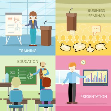 İş eğitim kavramları düz tasarım kümesi.