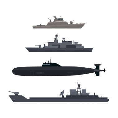 Naval Ships Set Military Ship or Boat Used by Navy clipart