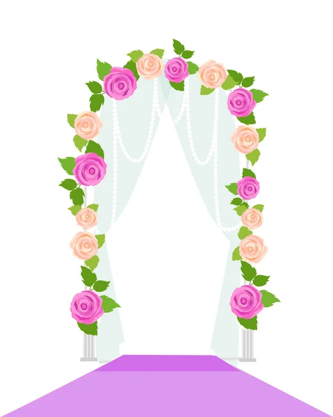 Porta do Arco de Casamento com Flores. Elemento romântico — Vetor de Stock