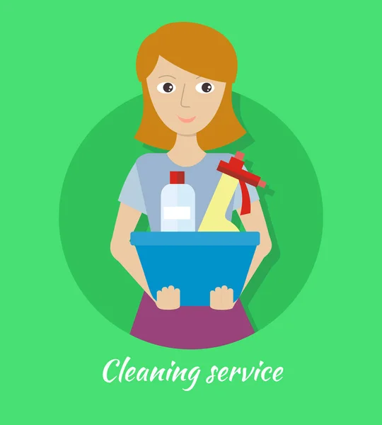 Member of the Cleaning Service with Glass Cleaner — Stock Vector
