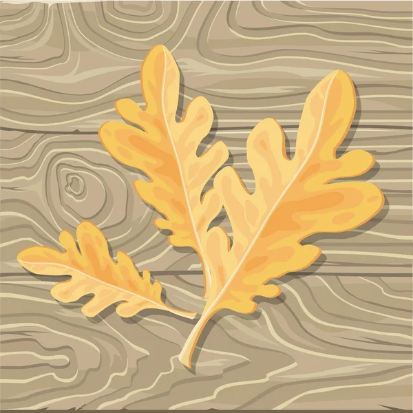 Feuille de chêne sur fond en bois Illustration vectorielle — Image vectorielle