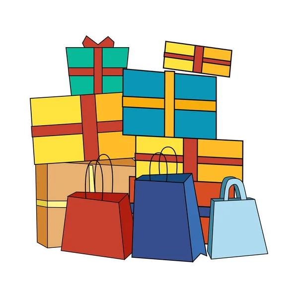 Mucchio di scatole regalo avvolte colorate — Vettoriale Stock