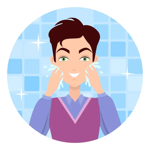 Lavarsi la faccia. Lavaggio, Rasatura, Idratazione — Vettoriale Stock