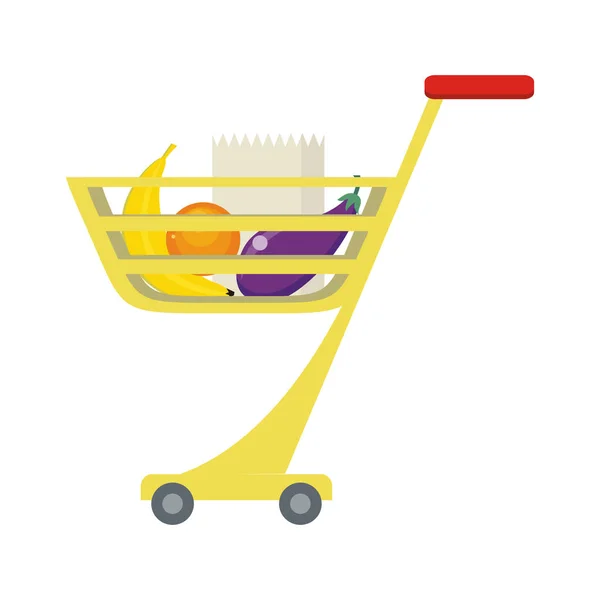 Carro de compras con productos alimenticios . — Archivo Imágenes Vectoriales