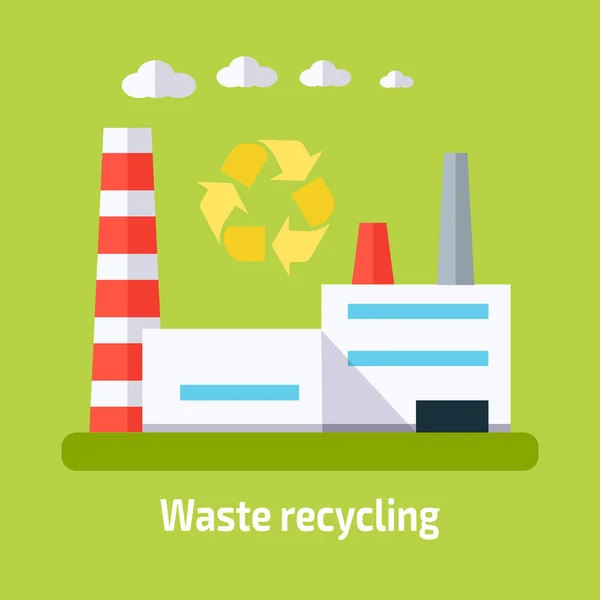 Concept de recyclage des déchets. Bâtiment d'usine à plat — Image vectorielle