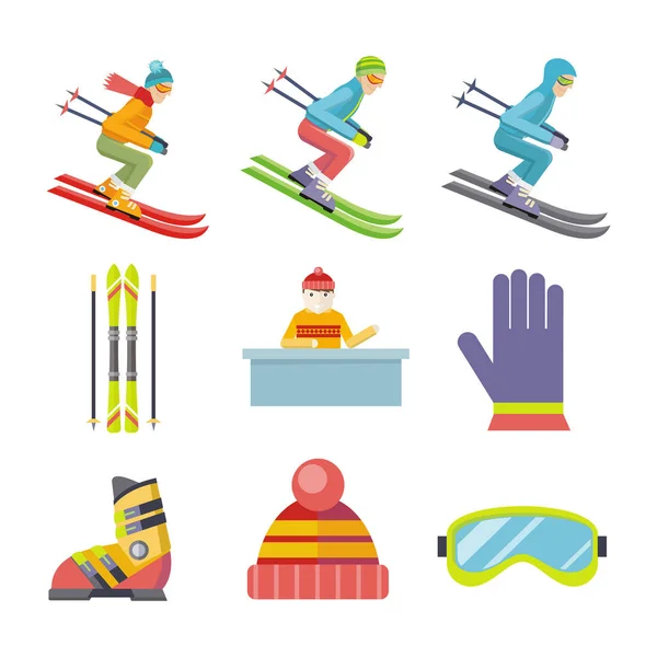 Set di icone dello sport invernale vettoriale in design piatto — Vettoriale Stock