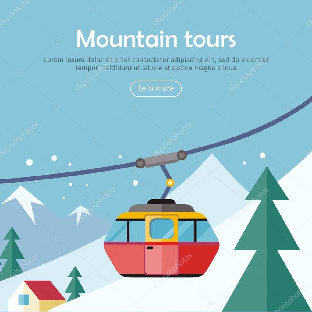 Mountain Tours Concept Banner. Funicular Railway,