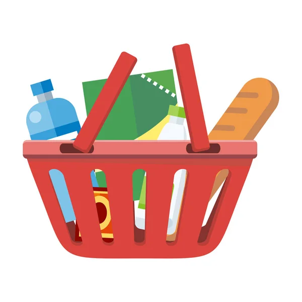购物篮与不同产品的红 — 图库矢量图片