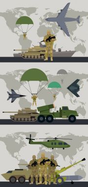 Dünya Haritası ile askeri Infographic Banner. Vektör