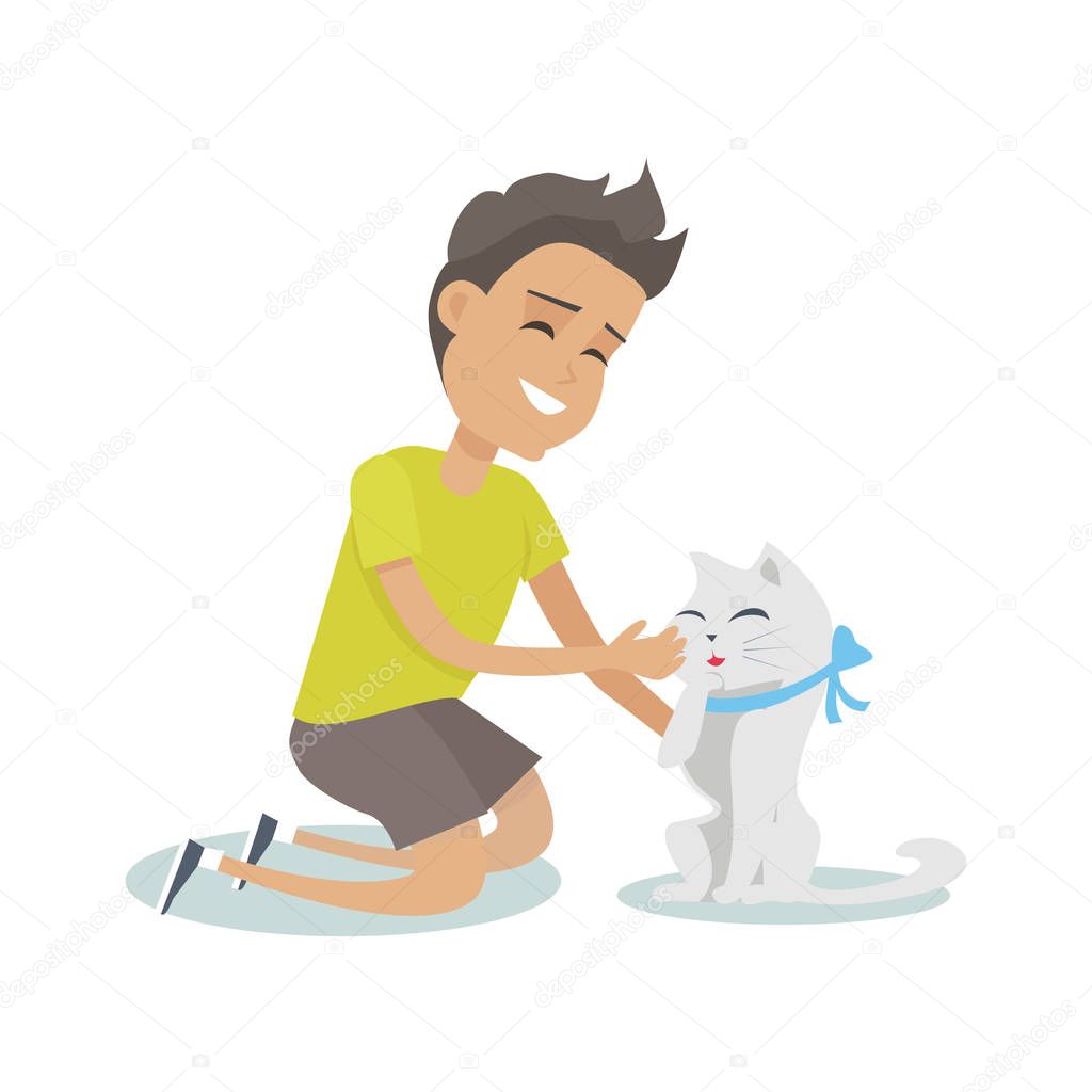 Playing with Pet Illustration in Flat Design.
