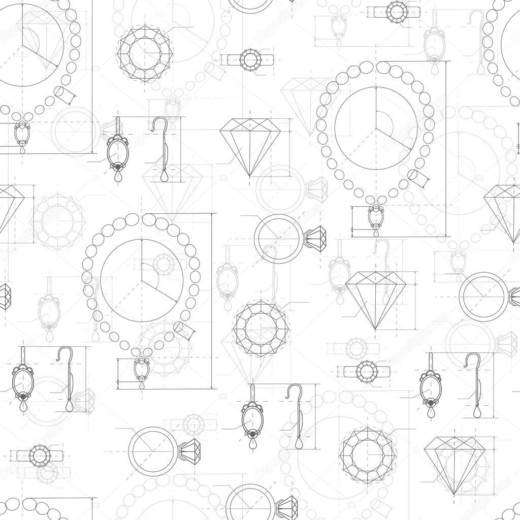 Jewelry Production Sketch Seamless Pattern.