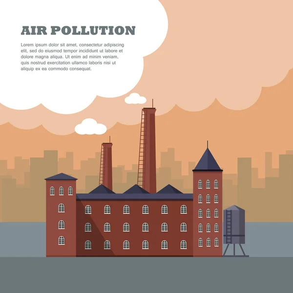 Banner de poluare a aerului. Fabrica cu țevi de fum — Vector de stoc