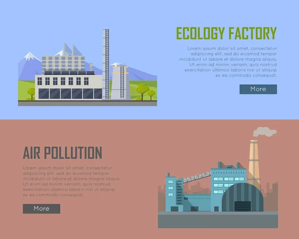 エコロジー工場や空気汚染バナー — ストックベクタ