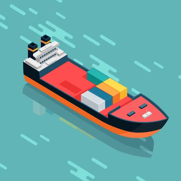 Behållare eller lastfartyg segling i havet. Vektor — Stock vektor