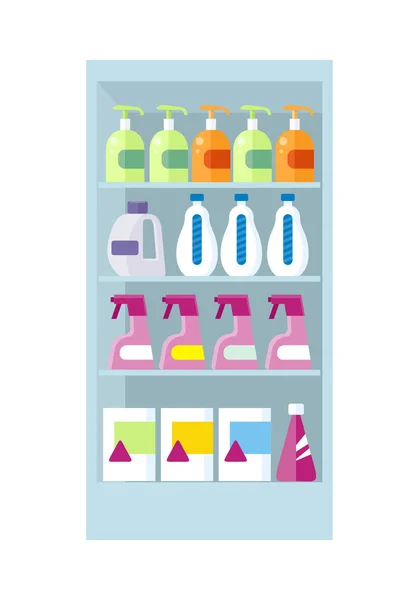 Police s ilustrace chemikáliím používaným v domácnosti. — Stockový vektor