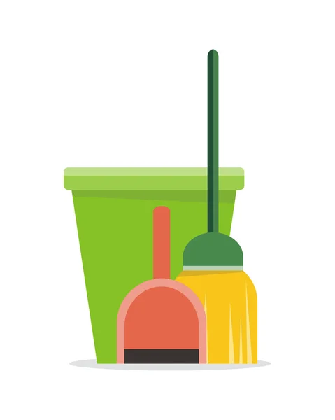 Cubo de banner web, Duster, Escoba y Dustpan icono . — Archivo Imágenes Vectoriales