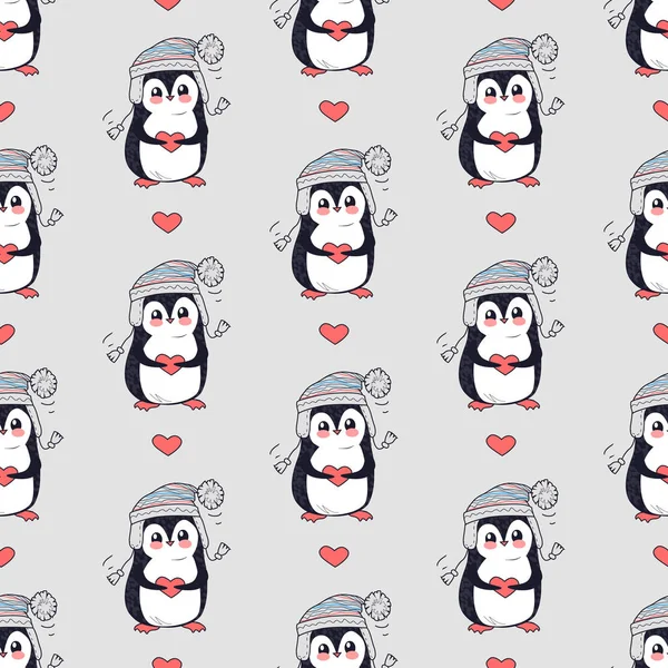 Legrační tučňáky bezešvé vzor vektor v plochý Design — Stockový vektor