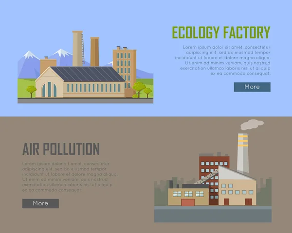 Ecology Factory and Air Pollution Plant Banners. — Stock Vector