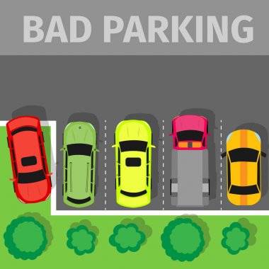 Uygun olmayan şekilde çim kaldırım üzerinde park edilmiş araba