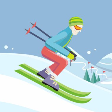 Skier on Slope Vector Illustration in Flat Design clipart