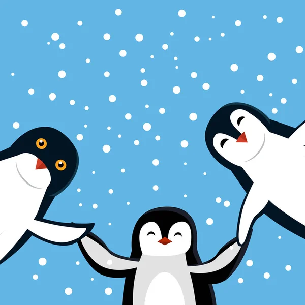 Divertidos pingüinos Vector Ilustración en diseño plano — Vector de stock