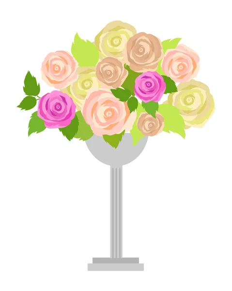 Bouquet da sposa di rose rosa, bianche e verdi — Vettoriale Stock