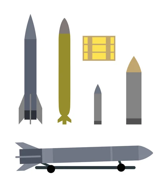 Tipi di munizioni militari isolati su bianco . — Vettoriale Stock