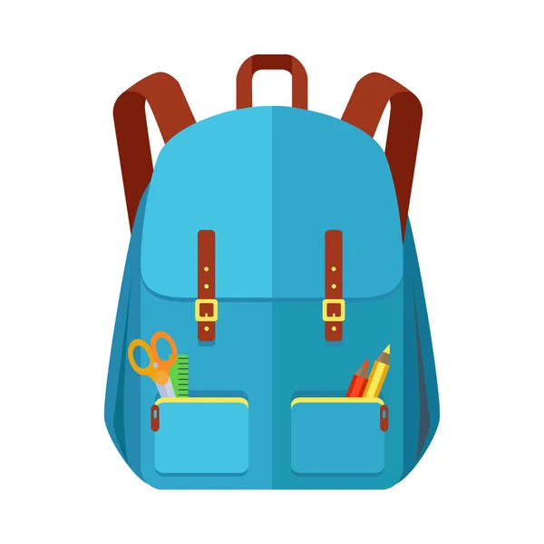 Mochila azul Schoolbag Icono en estilo plano — Vector de stock