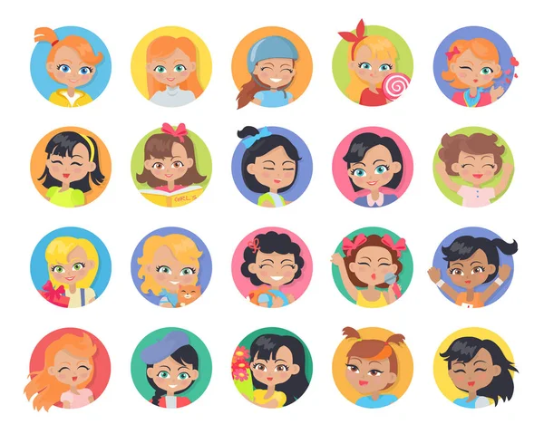Set of Girl Avatar Userpics Buttons Isolated. — Stock Vector