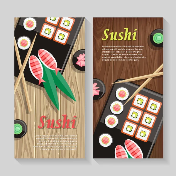 Japanese Food Illustration web Banner (en inglés). Sushi de Japón — Vector de stock