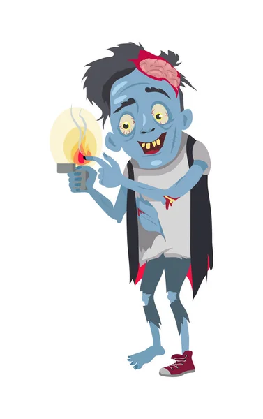 Zombie aislado. Ser ficticio quemándose el dedo — Vector de stock