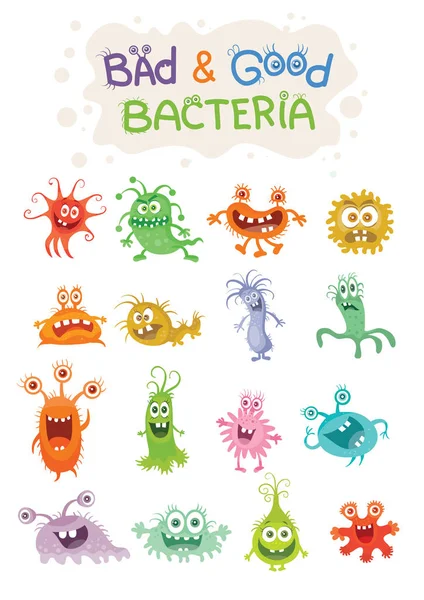 Gute Bakterien und schlechte Bakterien Zeichentrickfiguren — Stockvektor
