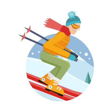Skier on Slope Vector Illustration in Flat Design clipart