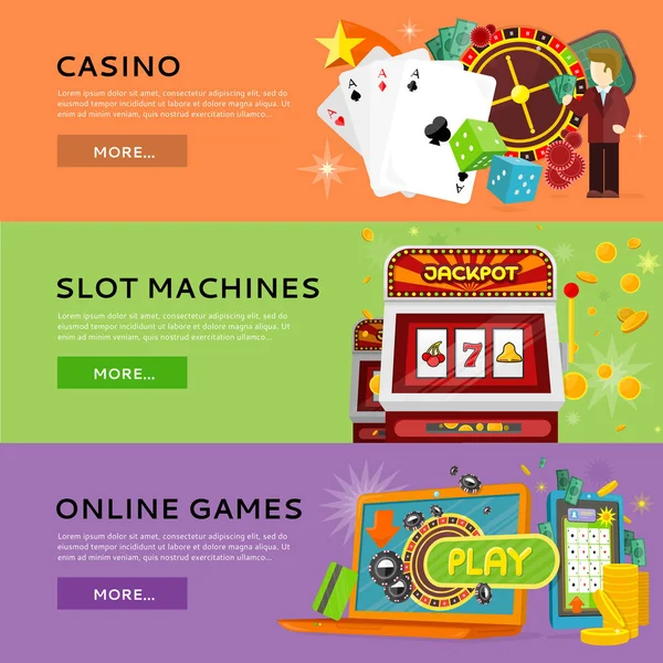 Set Of Gambling Vector Banners In Flat Design — Stock Vector