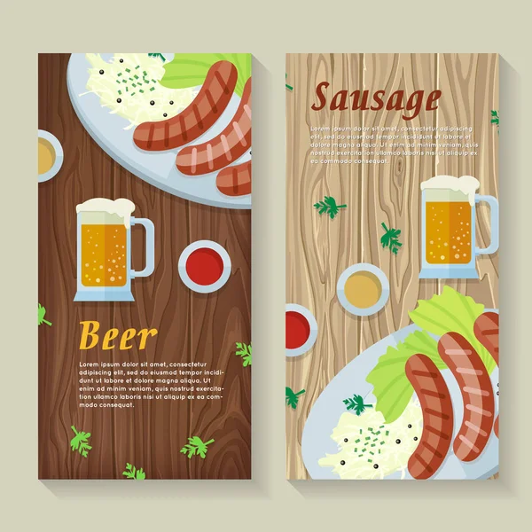 Banners web de salchichas y cervezas en diseño plano — Vector de stock