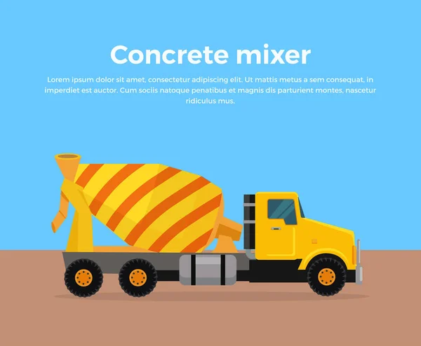 Çimento Mikser kamyon afiş düz tasarlamak vektör — Stok Vektör