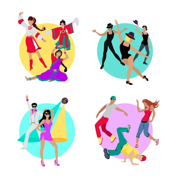 Set Folk, Jazz, Disco or Electric and Street Dance — Stock Vector